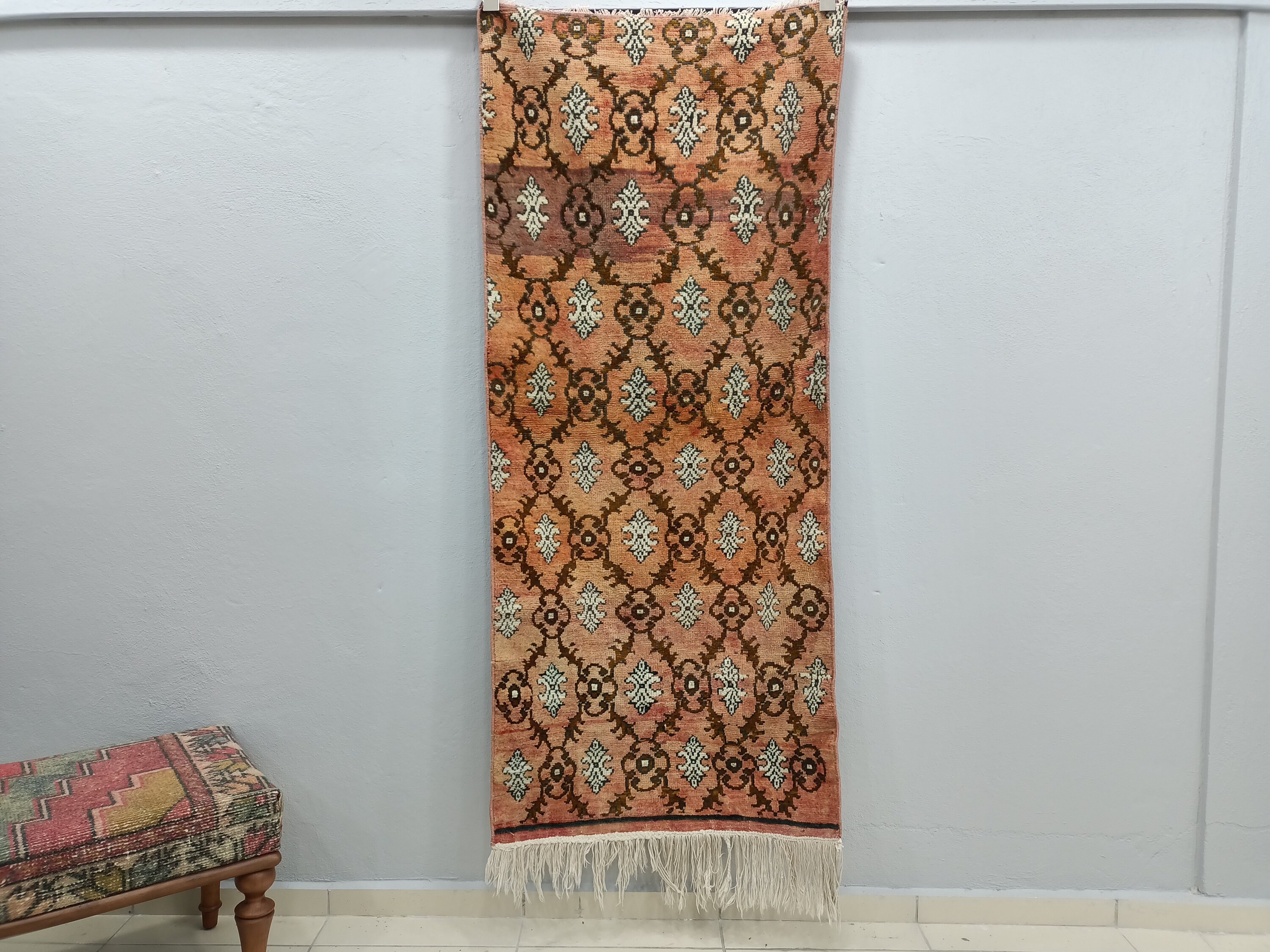 ピンクのトルコラグ、寝室用ラグ、アステカ風ヴィンテージラグ、ウール