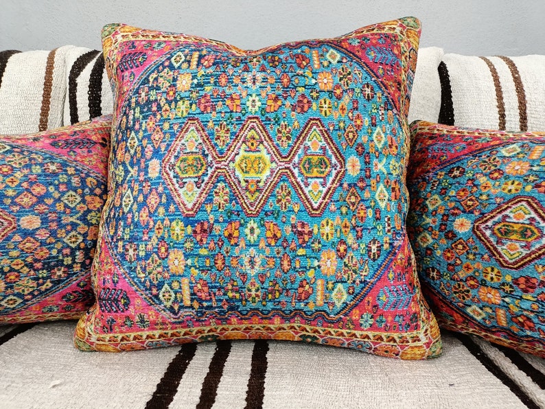 Ethnic Pillow Pink Blue Pillow Oriental Pillow Oushak Etsy