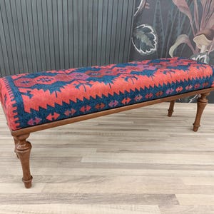 Upholstered Bench, Handmade Furniture, Footstool Bench, Kilim Rug Bench, Ottoman Bench, Aztec Bench, Farmhouse Decor,Footstool , BENCH 253