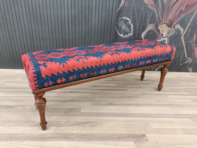 Upholstered Bench, Handmade Furniture, Footstool Bench, Kilim Rug Bench, Ottoman Bench, Aztec Bench, Farmhouse Decor,Footstool , BENCH 253