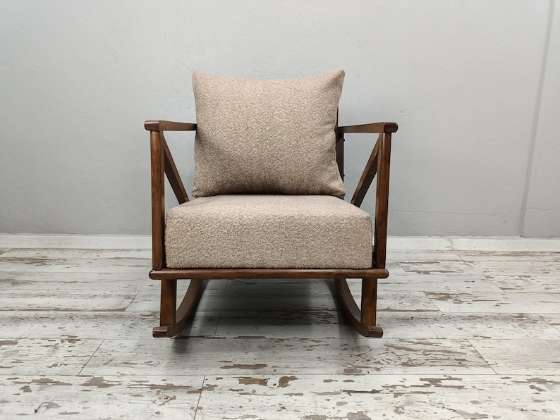 Mecedora artesanal, silla de madera maciza, silla cómoda, muebles de patio, silla de interior y exterior, silla de dormitorio, silla de descanso, RC 1033 imagen 4