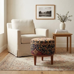 Schminktischhocker, Sitzsackhocker, Boho-Hocker, Akzentstuhl, türkischer Hocker, runder Pouf, Knopfbank, Fußhocker, FS 870