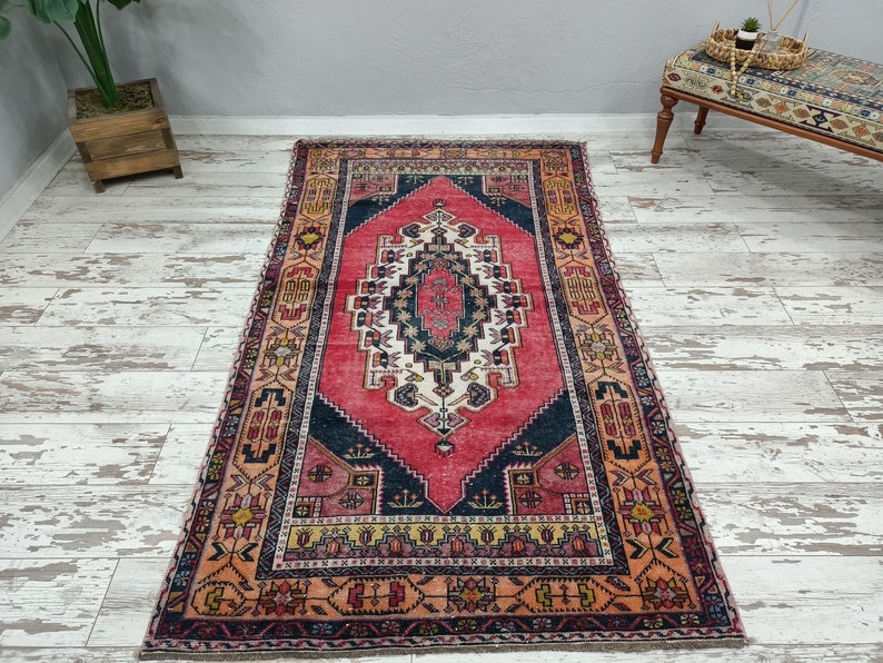 Handmade rug, Turkish rug, Anatolian area rug, Wool rug, Geometric rug, Vintage rustic rug, Nomadic rug, Organic rug, 4.1 x 7.3 ft, VT 2318 image 4