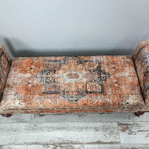 Lounge furniture, Orange sofa couch, Textile Art sofa, Rug upholstered sofa, Bench with arms, Sectional sofa, Storage seating, MTL 18x51 794 image 6