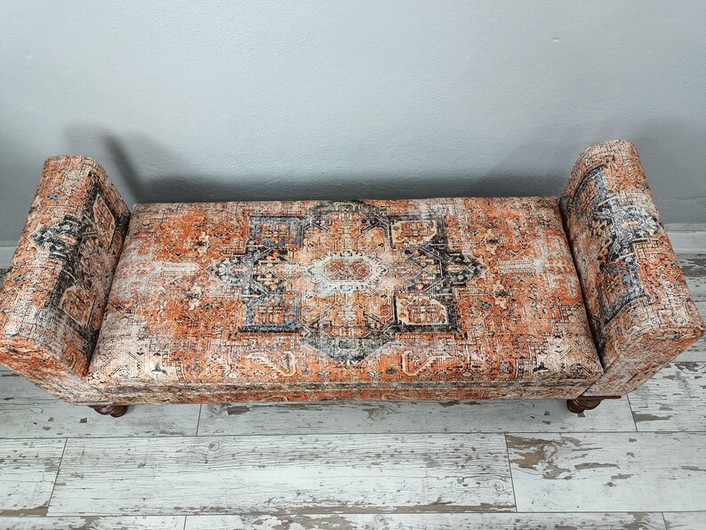 Lounge furniture, Orange sofa couch, Textile Art sofa, Rug upholstered sofa, Bench with arms, Sectional sofa, Storage seating, MTL 18x51 794 image 6