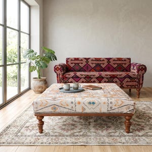 Square Ottoman Coffee Table | Colorful Boho Patterned Wood Seat 36x36'' VT 65