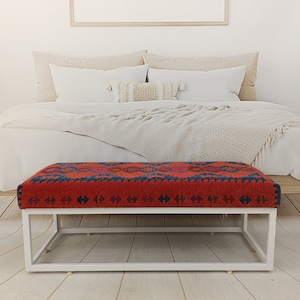 Footstool bench, Dining table bench, Shoe organizer, Additional seating, Kilim rug bench, Farmhouse bench, Entry bench, Cozy bench, MTL252