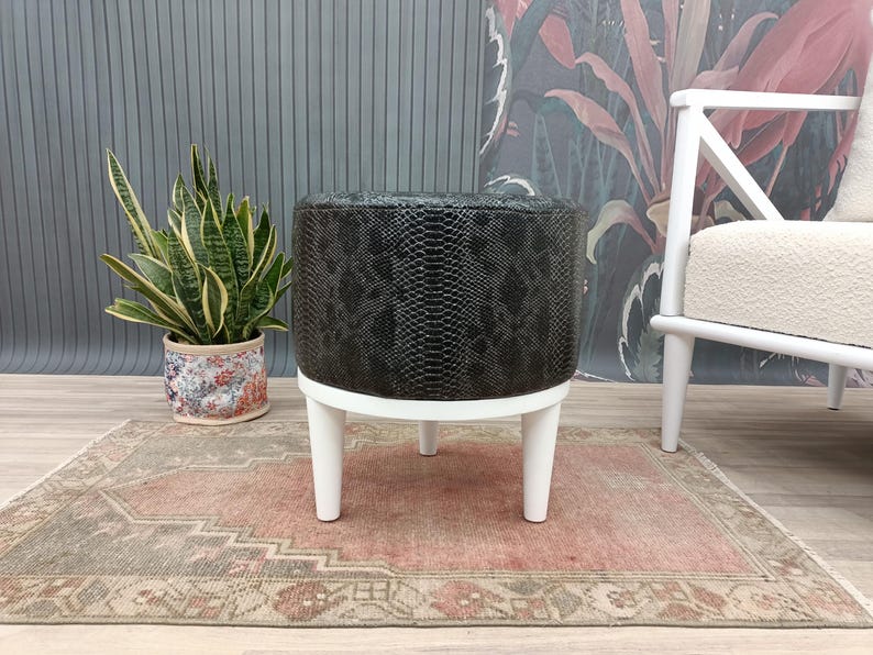 Leather stool, Ottoman for chair, Small stool, Durable furniture, Dressing table stool, Lobby stool, Shower stool, Foot rest stool, FS KM-23 White