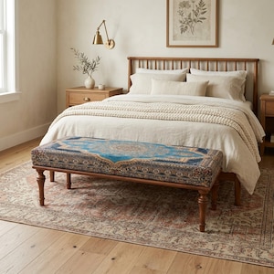 banco otomano para quarto, banco de madeira, cadeira boho, banco para mesa de jantar, banco apoio para os pés, banco com tapete turco, banco estofado, Banco 867