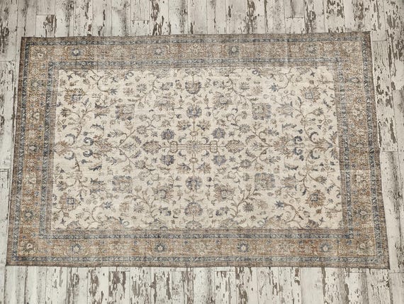 sustainable area rug, earth tone rug, studio rug, oversize turkish rug, living room rug, framed rug, floral vintage rug, 8.2x11.7 ft, VT5879