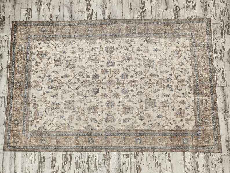 sustainable area rug, earth tone rug, studio rug, oversize turkish rug, living room rug, framed rug, floral vintage rug, 8.2x11.7 ft, VT5879