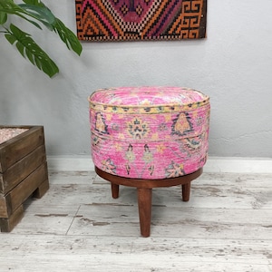 Pink footstool, Piano bench, Ottoman bench, Shoe bench, Round side table, Vanity pouf, Frontdoor bench, Sitting bench, Cute stool, FS 66