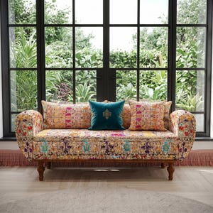 Färgglad Suzani förvaringsbänk | Boho-sittplats med kuddar, ST 1020-2
