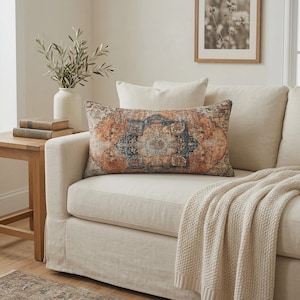 Burnt Orange Kilim Pillow | Vintage Style Cushion | Boho Turkish Decor