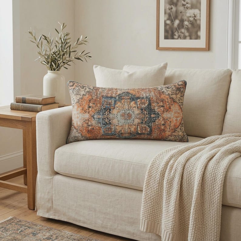 Burnt Orange Kilim Pillow | Vintage Style Cushion | Boho Turkish Decor