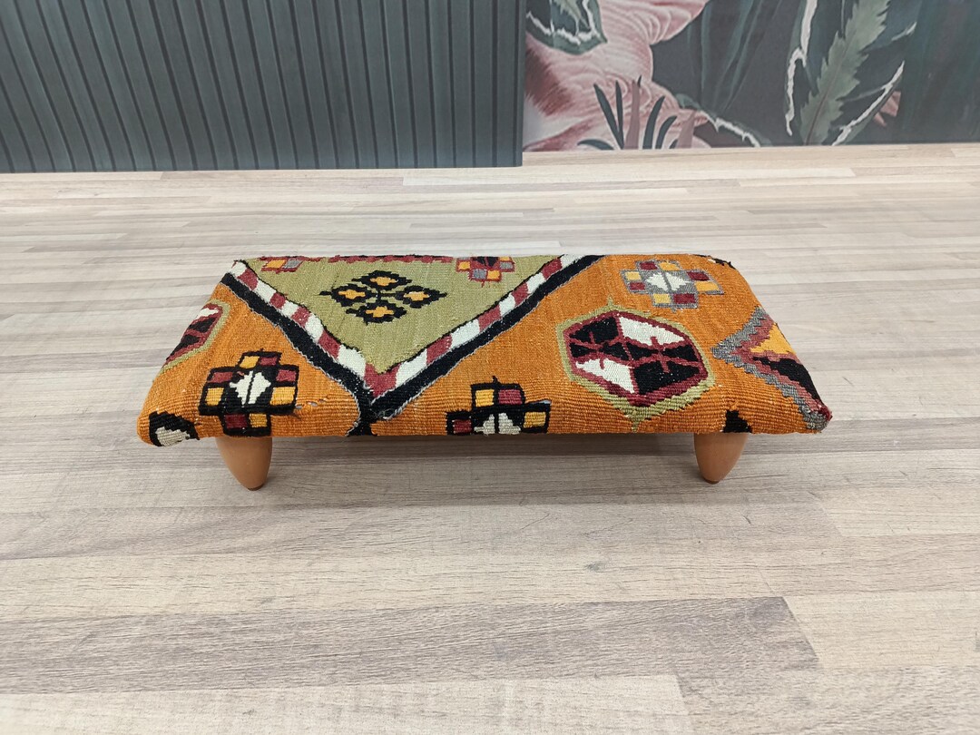 Ottoman for Rocker, Bed Step Stool, Primitive Stool, Anatolian Rug ...