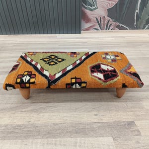 Ottoman for rocker, Bed step stool, Primitive stool, Anatolian rug upholstered footstool, Footrest stool, Retro stool, Office stool, BSV 99