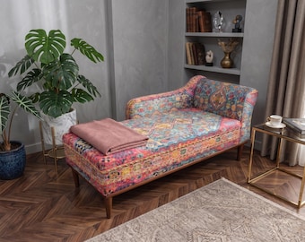 Tumbona estilo bohemio colorida / Sofá cama con estampado vintage para rincón de lectura, SOFÁ 40