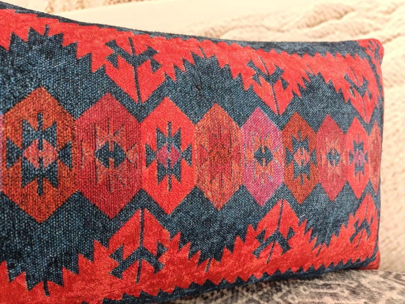 retro pillow cover, decorative pillow, accent pillow, kilim pattern pillow, aztec pillow, lumbar pillow, handmade pillow, boho pillow, PT253 image 7