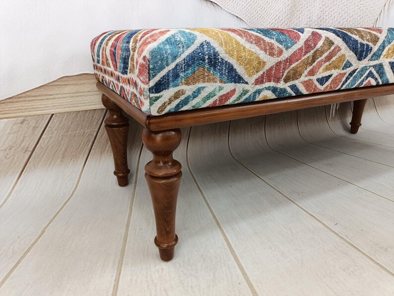 Otomana tapizada, mesa de centro de madera, banco de comedor moderno, banco reposapiés, banco con cojín, banco de esquina, mesa bohemia, BENCH 884 imagen 2