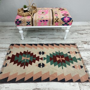 pink kilim rug, antique rug, vintage rug, oushak rug, hand woven rug, bohemian rug, turkish rug, aztec rug, 2.4 x 3.9 feet, VT 1651