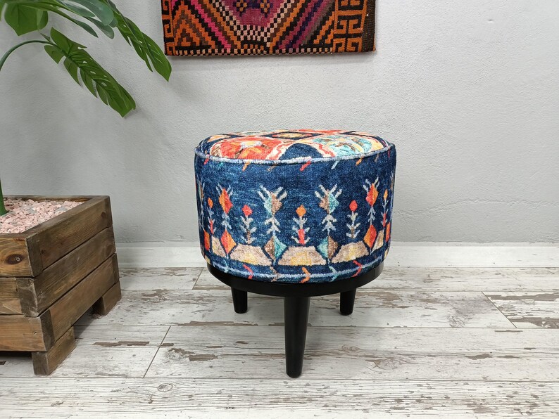 Klavierbank, gepolsterter Fußhocker, Barhocker, runder Pouf, Ottomanenhocker, Schminktischstuhl, Eingangsbank, Knopfbank, Garderobenbank, FS 163 Bild 5