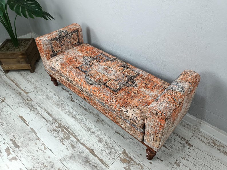 Lounge furniture, Orange sofa couch, Textile Art sofa, Rug upholstered sofa, Bench with arms, Sectional sofa, Storage seating, MTL 18x51 794 image 9