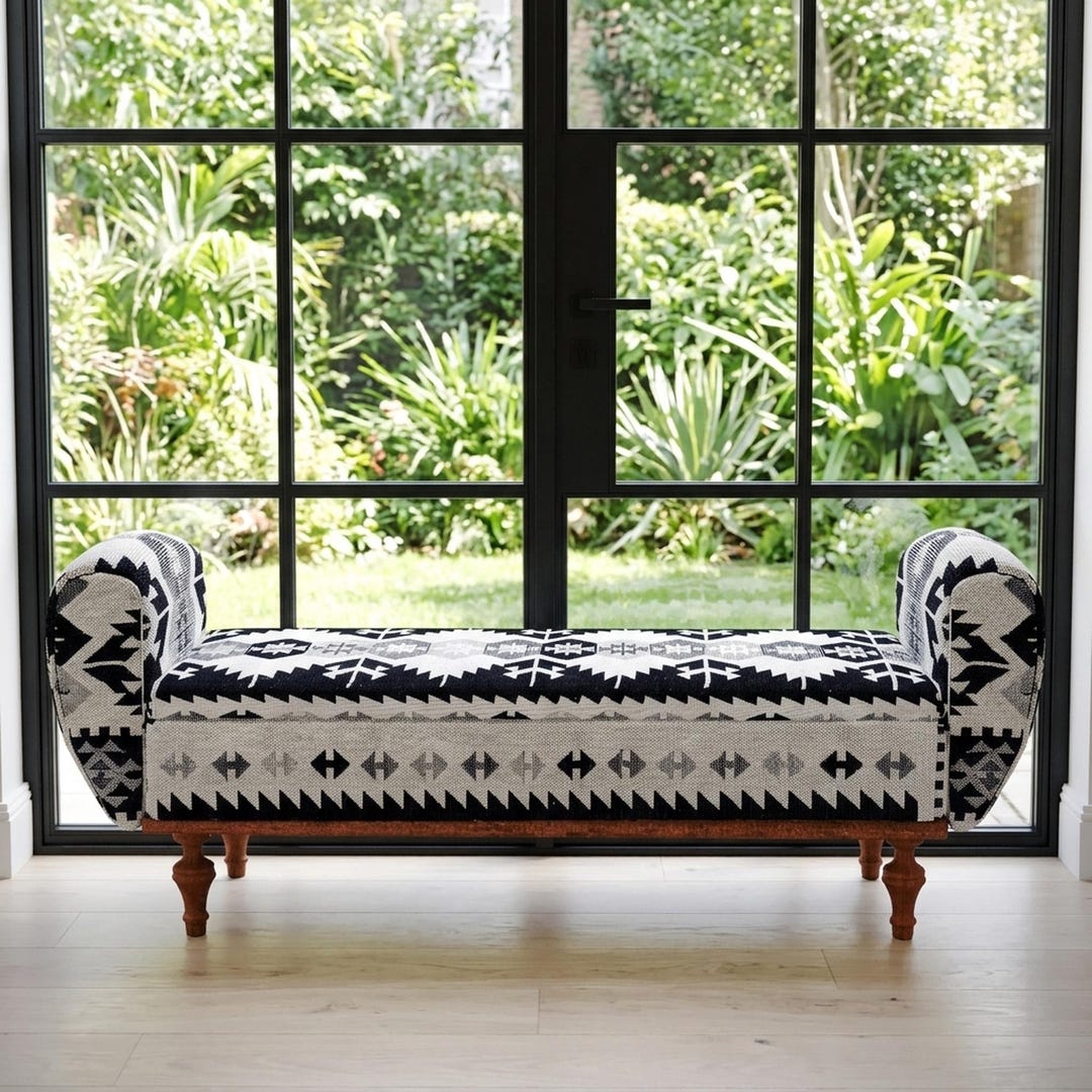Black White Aztec Storage Bench | Modern Entryway Seat, ST 1034-2 - Etsy