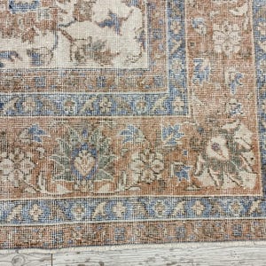sustainable area rug, earth tone rug, studio rug, oversize turkish rug, living room rug, framed rug, floral vintage rug, 8.2x11.7 ft, VT5879