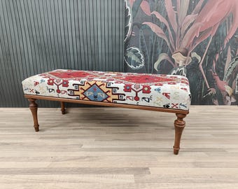 Kilim rug bench, Blanket bench, Hallway bench, Piano bench, Foyer bench, Ottoman bench, Dining bench, Wood work bench, 18x18x48, BENCH 1146