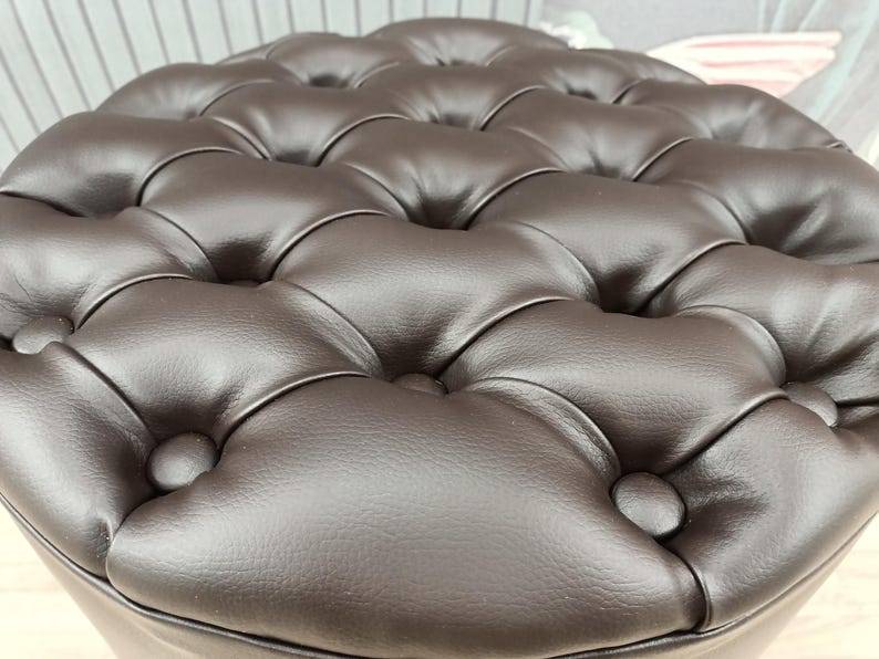 Pouf ottoman, Chesterfield stool, Leather stool, Barrel stool, Pub stool, Foot rest stool, Upholstered bench, Cocktail stool, FS KM-25