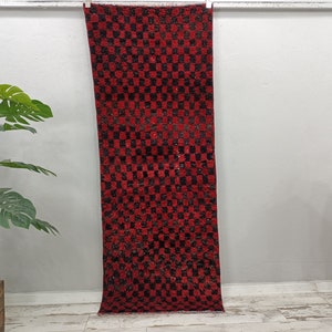 soft wool rug, checkered runner, office rug, entrance rug, fire place rug, turkish vintage rug, retro rug, bath mat, 2.8 x 6.9  ft, VT 4596