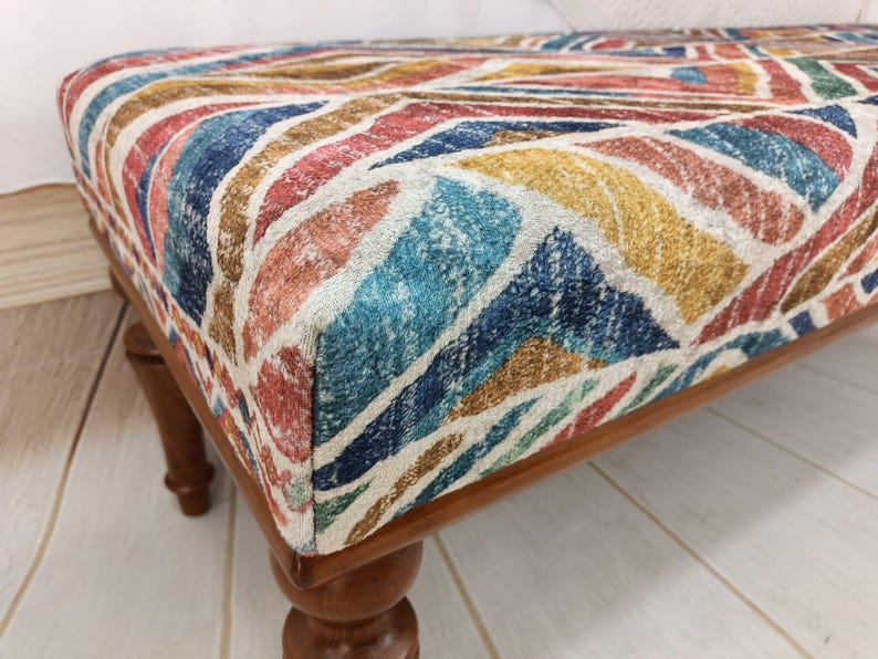 Otomana tapizada, mesa de centro de madera, banco de comedor moderno, banco reposapiés, banco con cojín, banco de esquina, mesa bohemia, BENCH 884 imagen 3