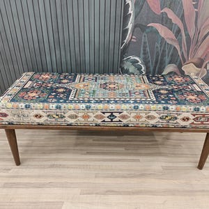 bedroom ottoman bench, wood bench, boho chair, dining table bench, ottoman bench seat, turkish rug bench, long ottoman bench, BENCH 160