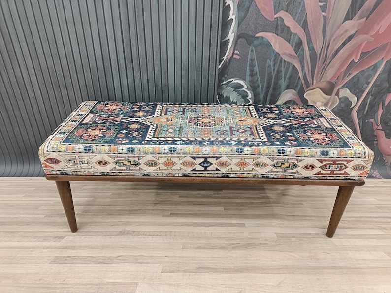 bedroom ottoman bench, wood bench, boho chair, dining table bench, ottoman bench seat, turkish rug bench, long ottoman bench, BENCH 160