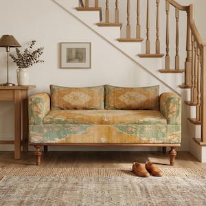 Gold Medallion Storage Bench | Upholstered Living Room Seat | Boho Global Ottoman