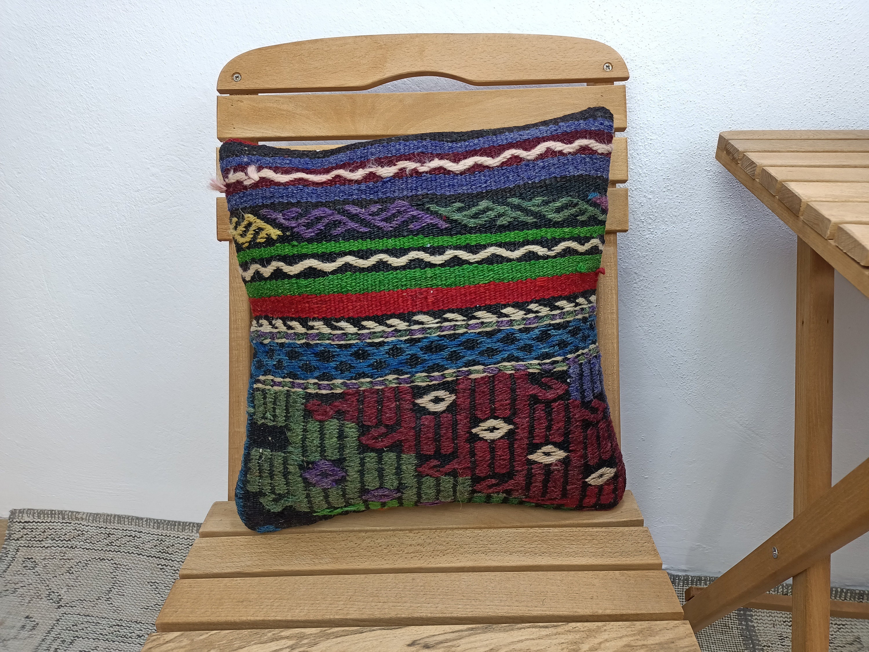 14x14 turkish kilim pillow multicolor striped pillow wool Etsy