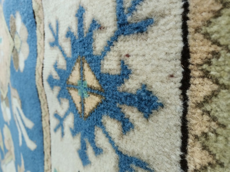 navy blue rug, oriental rug, vintage oushak rug, handknotted rug, turkish area rug, saloon rug, farmhouse rug, wool rug, 5.1x7.7 ft VT 4072 image 9