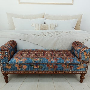 Gewapende opbergbank, gestoffeerde 2-zitsbank, slaapkamerbank, getufte bank, instapbank, Ottomaanse bank, woonkamerbank, ST 18 x 51 154