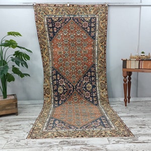 traditional rug, orange blue rug, retro rug, rug with flowers, ethnic rug, turkish vintage rug, wedding rug, boho rug, 4.8x10.8 ft