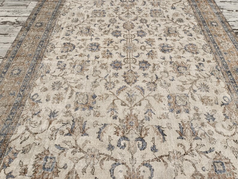 sustainable area rug, earth tone rug, studio rug, oversize turkish rug, living room rug, framed rug, floral vintage rug, 8.2x11.7 ft, VT5879