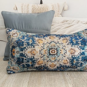 lumbar pillow, pillow with flowers, blue pillow cover, throw decor pillow, authentic pillow, mini pillow sham, beeding pillow, PT 869 image 10