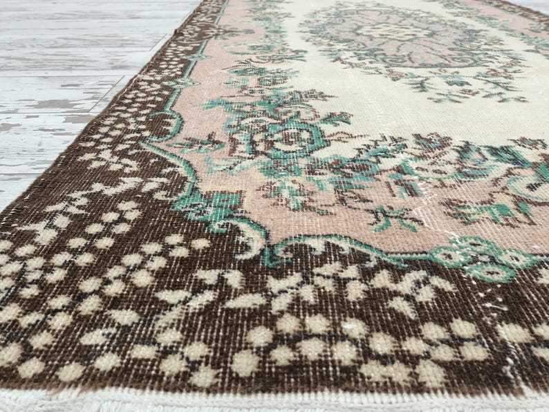 botanical rug, handmade wool rug, multicolor rug, turkish oushak rug, foyer rug, rug for gift, vintage rug, amazing rug, 3.8x6.9 ft, VT 764