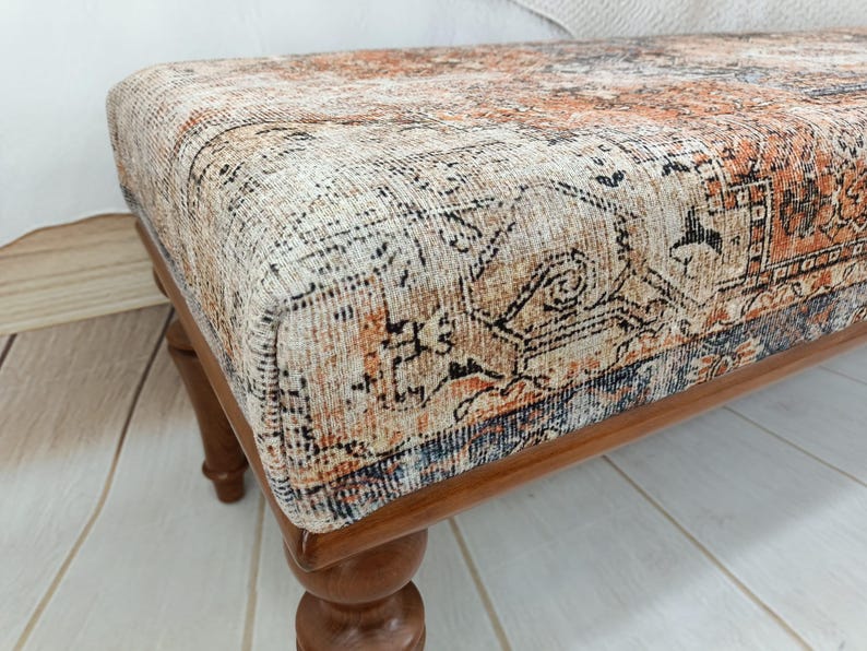 Upholstered Bedroom Bench, Turkish Rug Ottoman, Wooden Coffee Table, Kitchen Furnitures, Window Bench Seat, Padded Pouffe Ottoman, BENCH 794 image 3