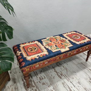 Handmade Furniture, Footstool Ottoman, Turkish Rug Bench, Long Seat, Bedroom Seat, Piano Bench, Kilim Rug Bench, Boho Decor, BENCH 261