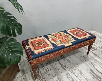 Handmade Furniture, Footstool Ottoman, Turkish Rug Bench, Long Seat, Bedroom Seat, Piano Bench, Kilim Rug Bench, Boho Decor, BENCH 261
