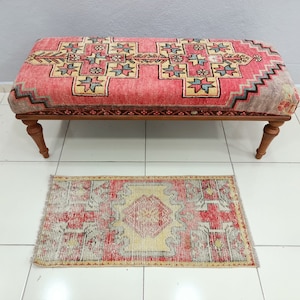 area rug, worn rug, small turkish rug, bohemian rug, vintage rug, oushak rug, bathroom rug, wool rug, turkey carpet rug, 1.5x3 feet, VT-604