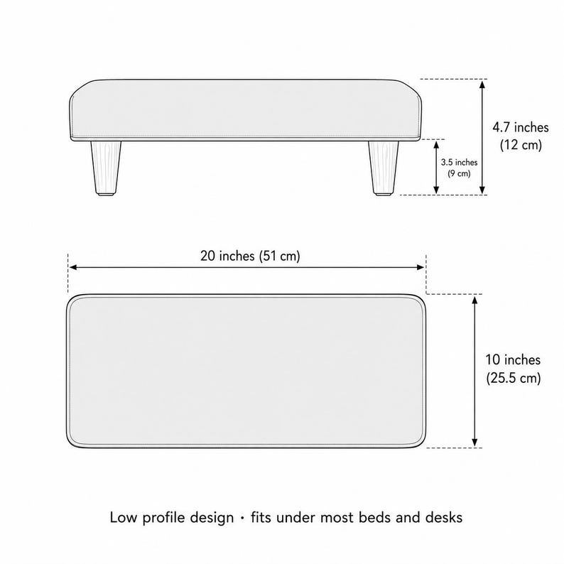 a low profile design that fits under most beds and desks.