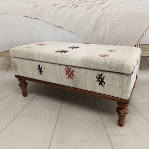 Upholstered Storage Ottoman, Turkish rug Bench, Entryway Bench, Bedroom Furniture, Rectangular Coffee Table, Flip Top Shoe Bench, ST- 287