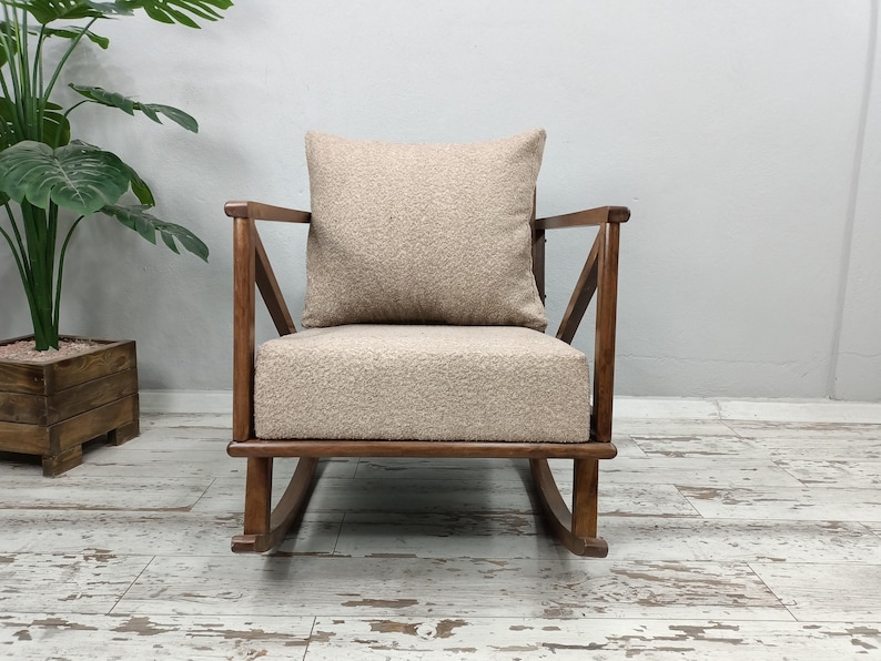 Mecedora artesanal, silla de madera maciza, silla cómoda, muebles de patio, silla de interior y exterior, silla de dormitorio, silla de descanso, RC 1033 imagen 12